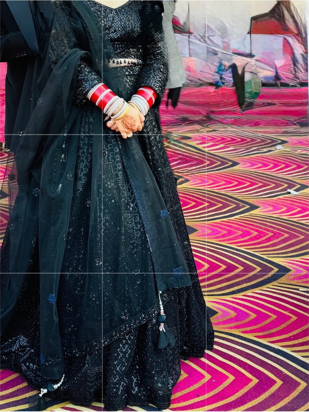Elegant Black Women's Embellished lehnga & Draped Dupatta